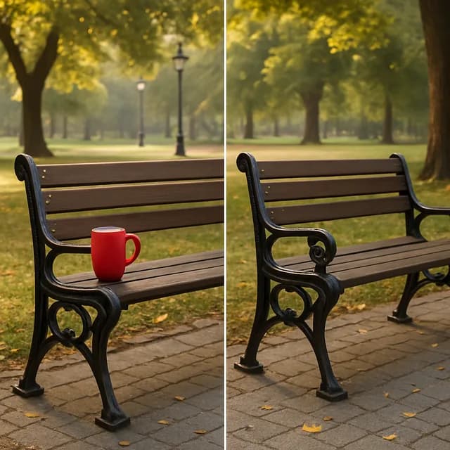 A park bench scene with an object erased