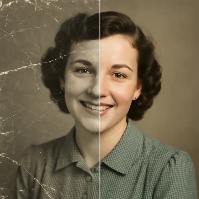An old damaged photo repaired and colourised