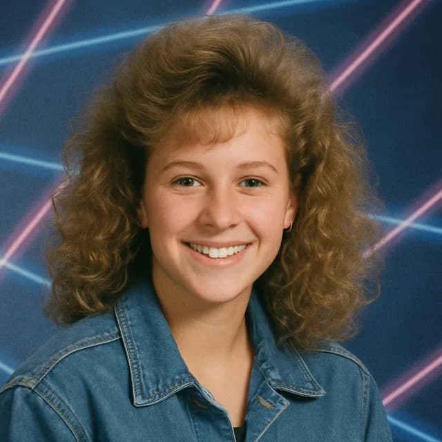 A retro 1990s yearbook portrait